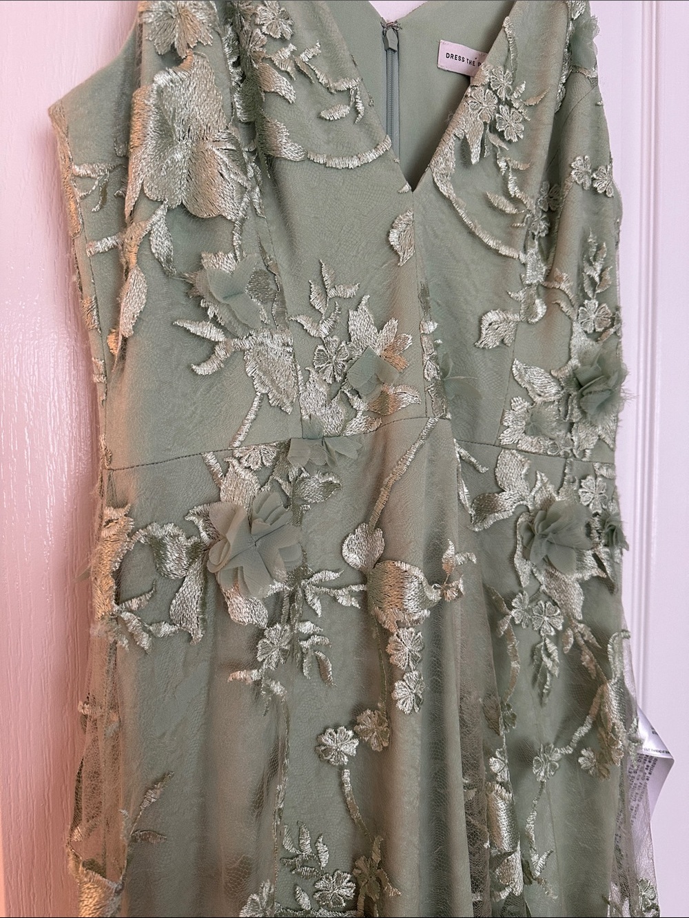 Dress the Population Sage Green Embroidered Floral Lace Midi Dress Size Large - Picture 8 of 14